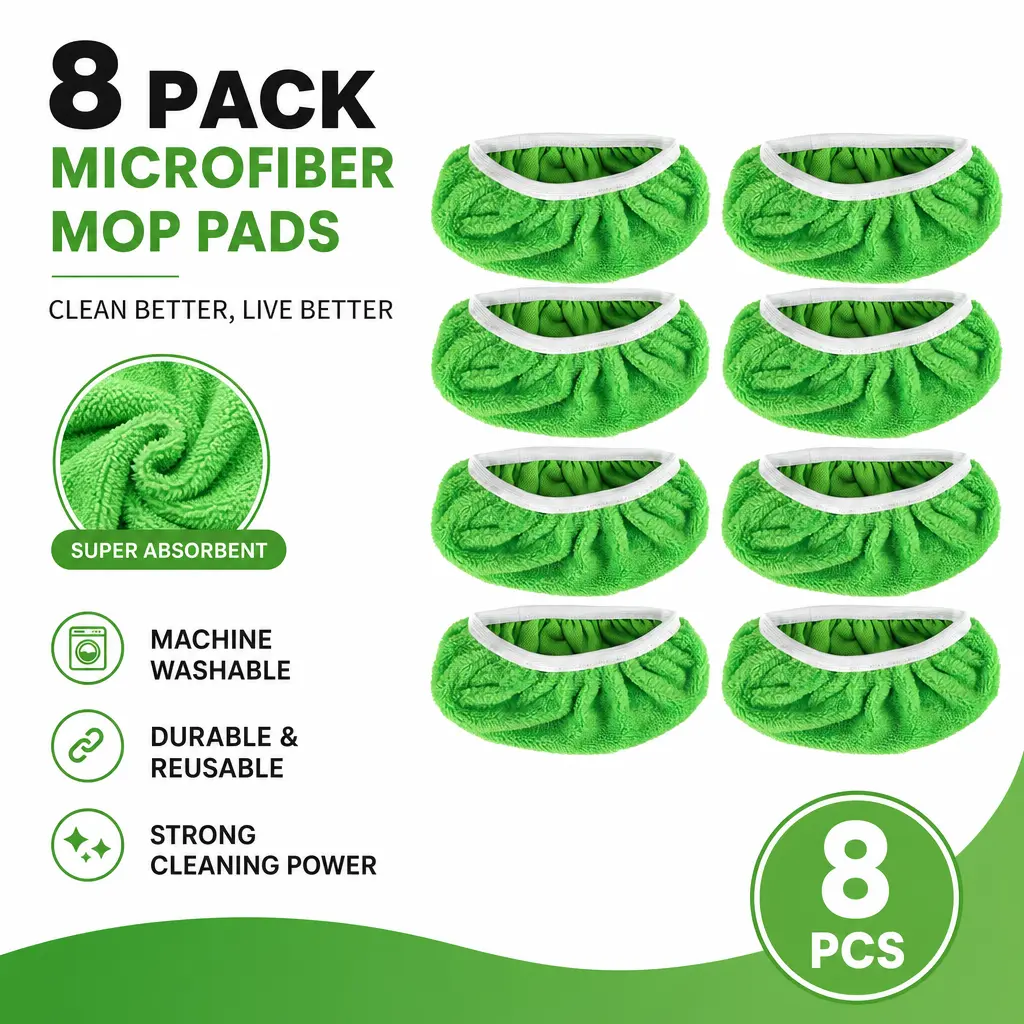 8-Pack Washable Microfiber Mop Pads, Removable Absorbent Eco-Friendly Reusable Static Refills, Wet-Dry Fit for Sweepers, Vinyl Floor Household Cleaning Disposable Pad Replacements, Vinyl Floors, Cleaning Tool Mops