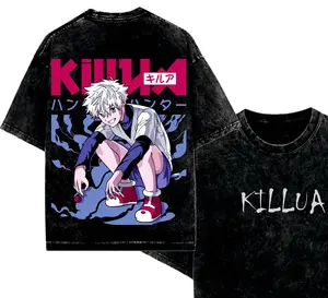 Killua Zoldyck Hunter Anime Graphic Wash Tee, Electric Assassin Back Print Shirt, Manga Streetwear Unisex Fan Gift