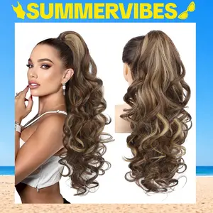 AISI HAIR 24 Inch Long Curly Wavy Synthetic Hair Extensions for Women Natural Fluffy Ponytail Claw Clip-in Hairpiece Back to School Fashion