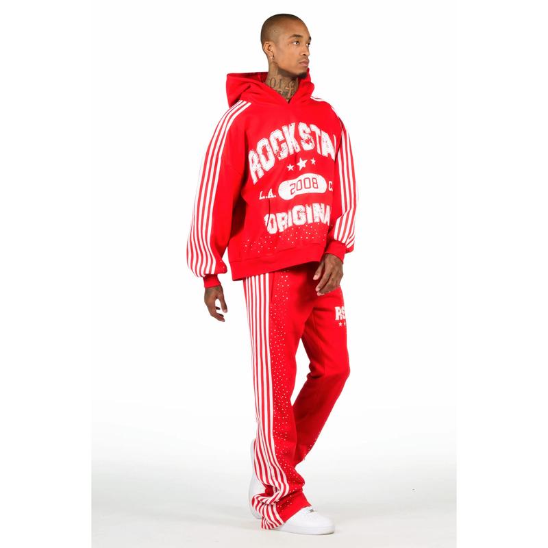Tylla Red Rhinestone Hoodie/Baggy Pant Track Set