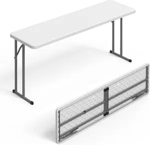 5 FT Narrow Folding Table,Premium Quality HDPE Material and Sturdy Metal Frame, Perfect for Buffet, Seminar, Party, Training, Home Work, White