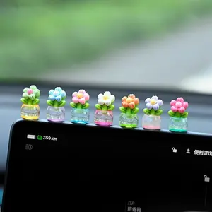 Cute glow-in-the-dark flower pot car ornament for the car's dashboard and screen, creative decoration for the car