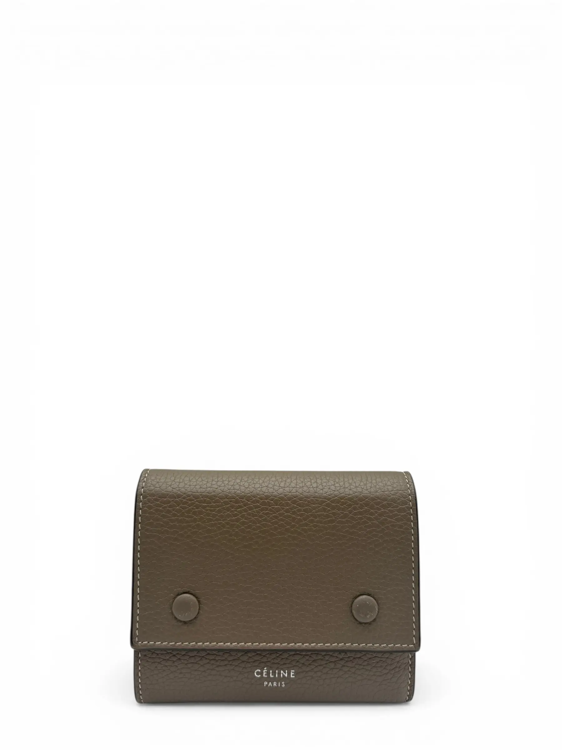 Pre-owned Celine CALFSKIN LEATHER Small Leather Goods GREY LEATHER COMPACT WALLET