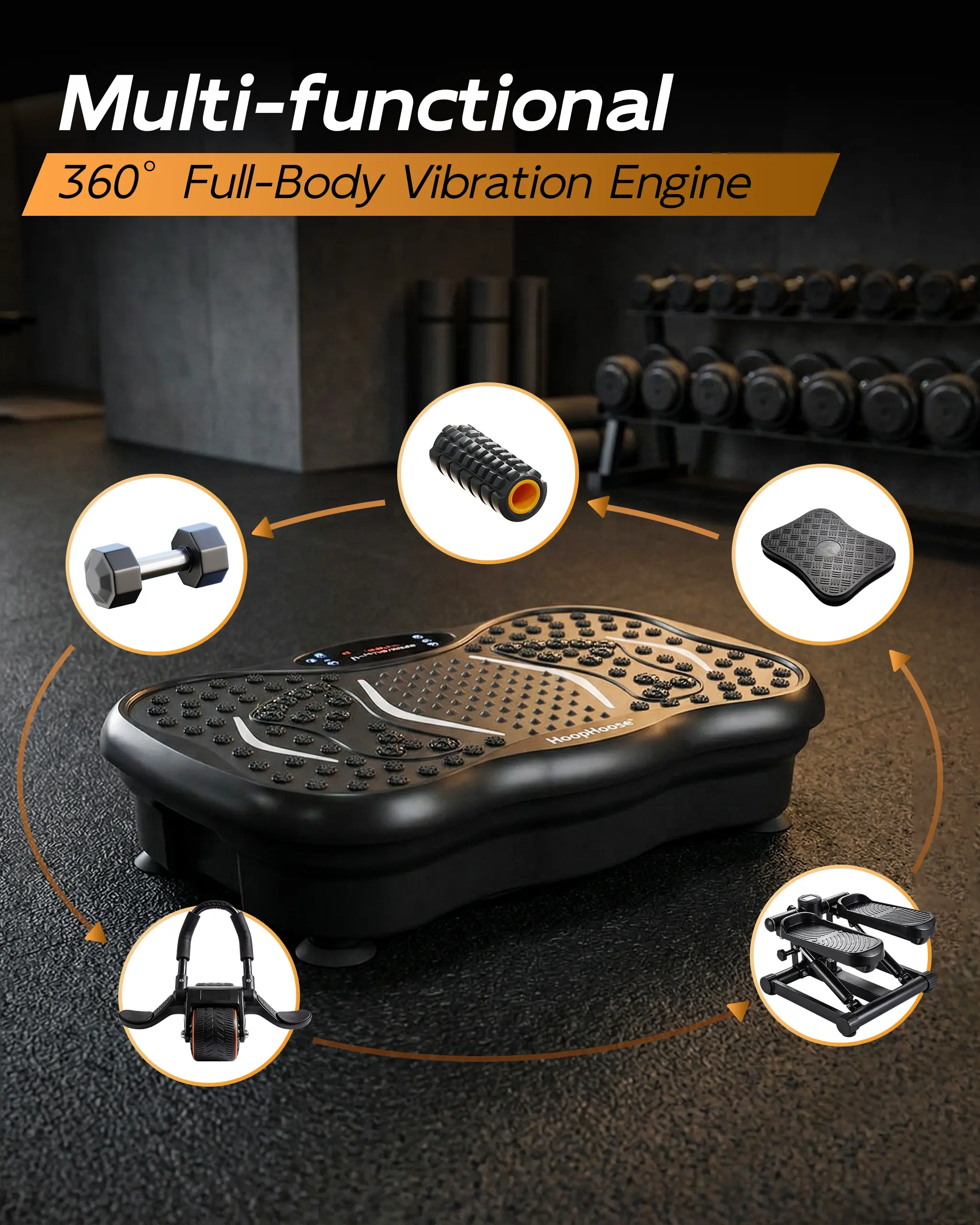HopHorse Adjustable Speed Vibration Plate – Quiet Home Exercise Equipment  for Full Body Fitness, Multifunctional Walking Pad
