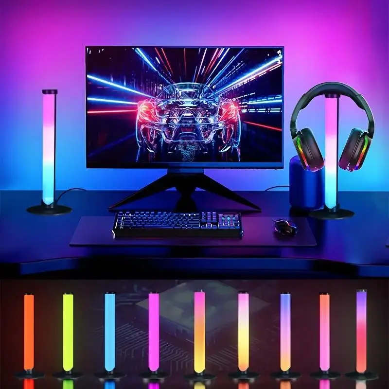 USB Powered RGB LED Desk Lamp with Headphone Stand, Ambient Lighting Multifunctional Led Light, 1/2 Counts Color Changing LED Desk Lamp with, Gaming Desk Accessories for Gaming Room, Office, and Party Decor, RGB Lighting Effects, Cool Lights