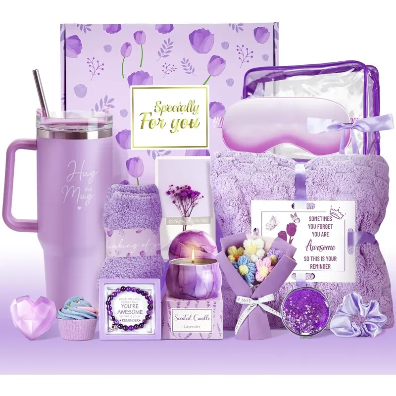 15PCS Care Package with Luxury Flannel Blanket and 40 oz Tumbler, 15PCS Birthday Gifts for Women, Relaxing Spa Gifts Baskets for Her, Valentines, Mothers Day, Christmas Women's Gift for Mom, Wife, Friends