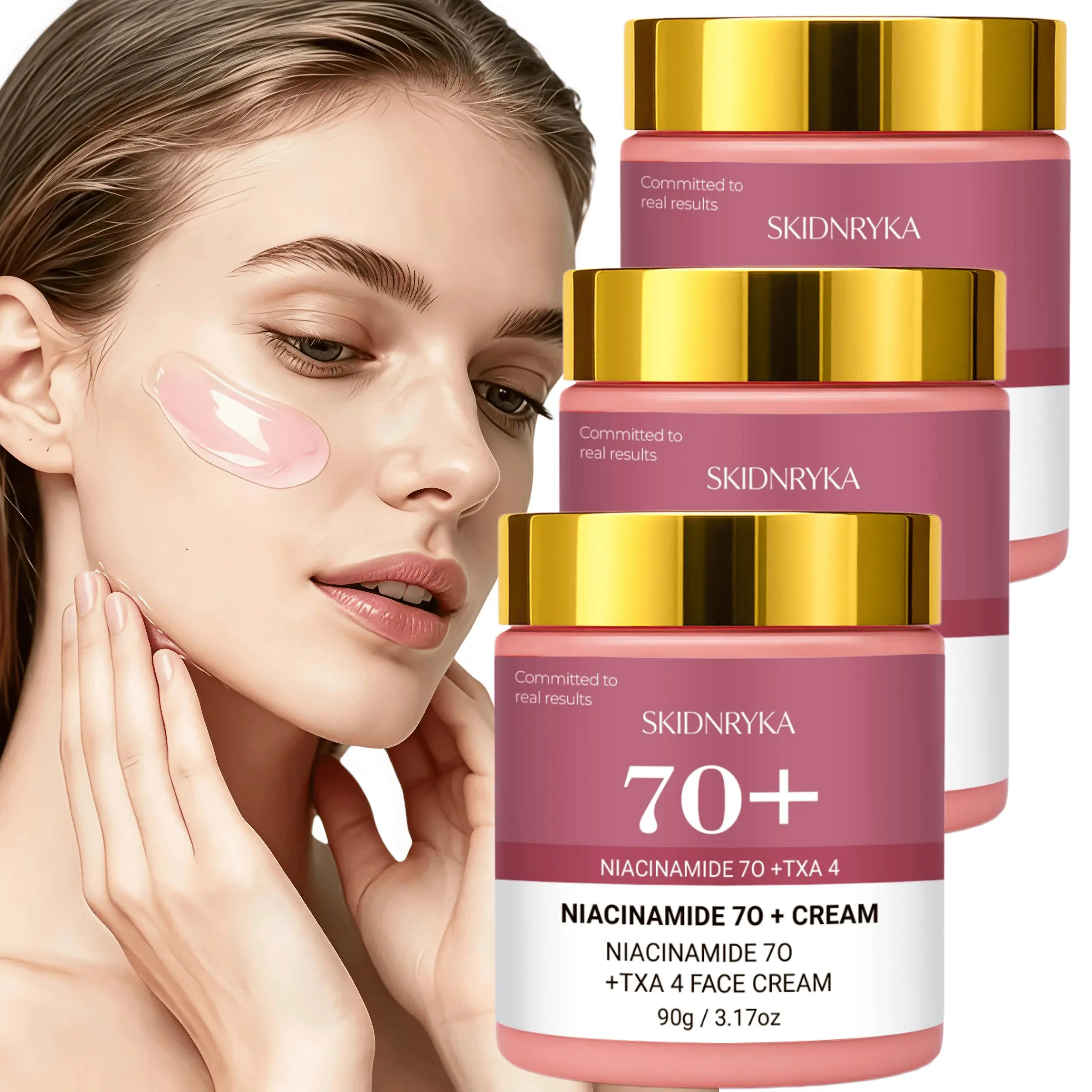 Skidnryka collagen firming face cream, 70+ face cream, skincare product containing niacinamide and hyaluronic acid, firms and brightens, moisturizing face cream, gentle and non‑irritating, suitable for all skin types