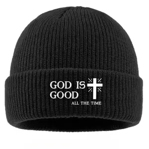 1pc Christian Faith Beanie Hat - Thick Warm Winter Cap with "GOD IS GOOD" Lettering & Cross Design, Skullies-Style Bonnet for Church, Casual Wear - Unisex Christian Gift for Men & Women, Beanie for Men & Women, Cold Weather Outdoor Sports