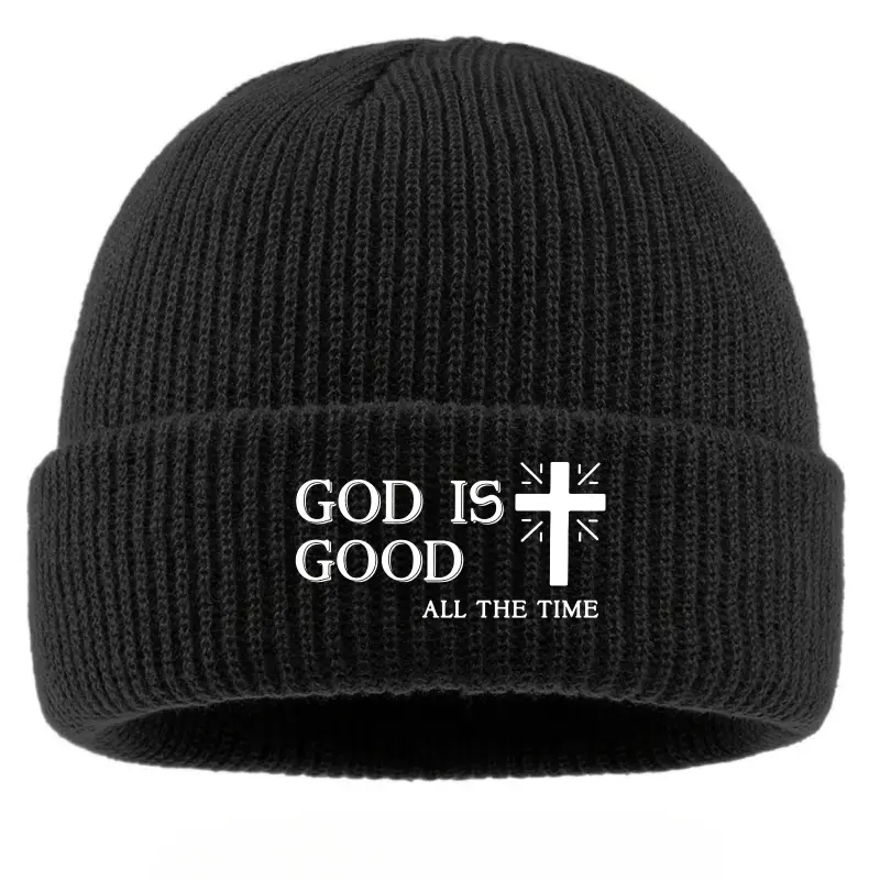 Christian Beanie Hat with "God is Good" Cross Graphic - Unisex Warm Acrylic Skullies for Cold Weather, 1 Size Religious Gift, Clothes, Cold Weather Accessory, Christian Gift, Animals, Faith-Based