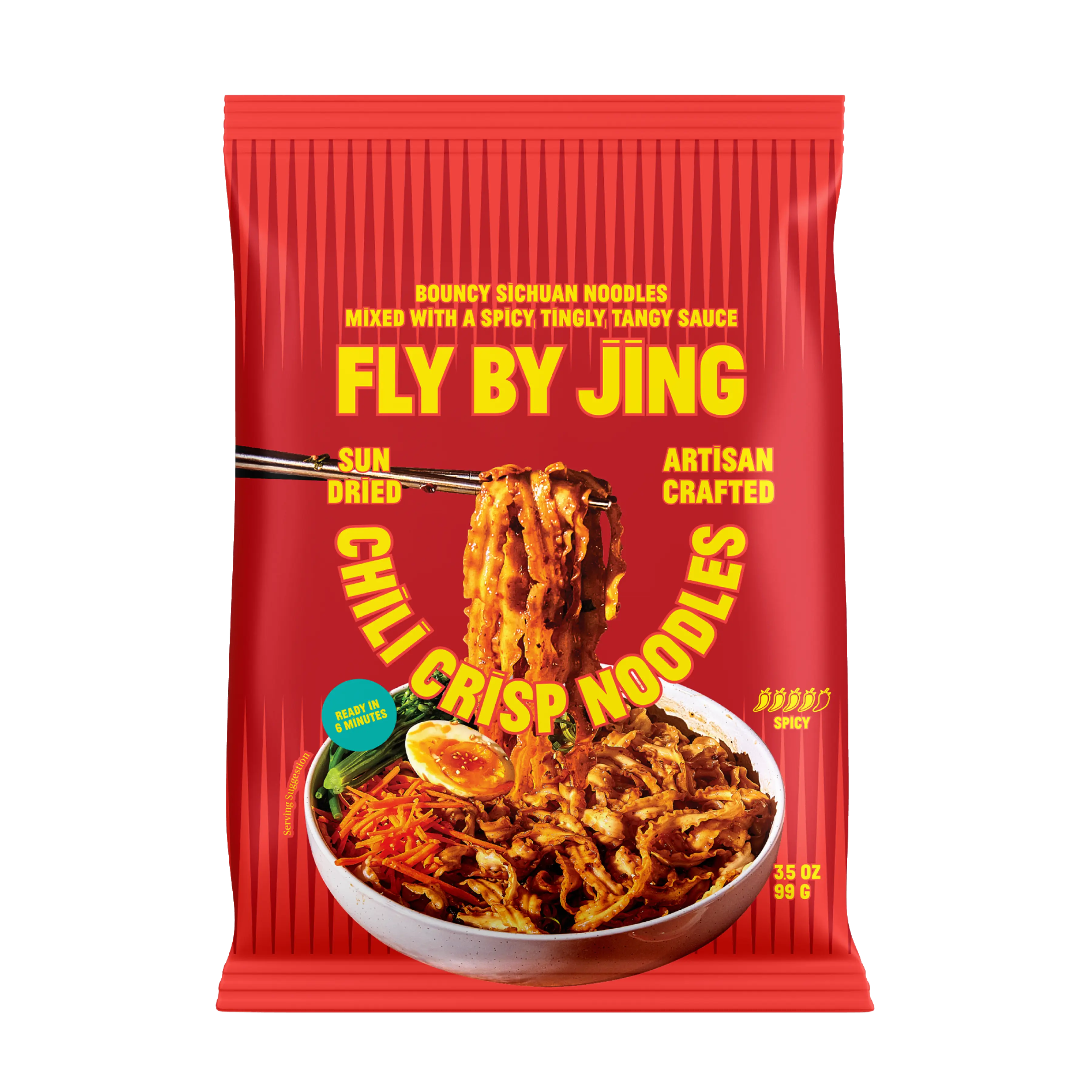 Fly By Jing Chili Crisp Instant Noodles 6 Pack – Spicy & Savory, High Protein, Vegan & Non-GMO