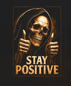 Ready-to-Press DTF Heat Transfer Printing Supply, Halftone Skull & Stay Positive Graphic for Black Cotton, Polyester Fabric - DIY Specialty Toy & Hobby Accessory