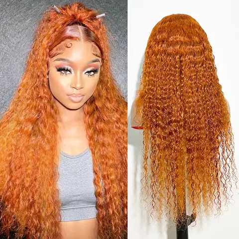 [30in Only $129] Nervoss Human Hair 13x6 HD Lace Front Wig, 30-Inch 350 Orange Ginger 180% Density Deep Wave Curly Wig for Women, Summervibes Hairpiece,wigs