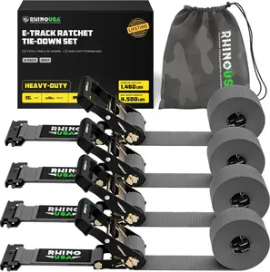 4”x16’ Retractable E-Track Ratchet Straps: 4500lbs Max Break Strength, Green - 4 Pack
