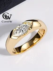 1 Carat 5*10mm Marquise Cut Moissanite Half-Bezel Couple Rings, S925 Silver, Suitable for Daily Wear, Proposal & Wedding, Ideal Gift for Valentine’s Day, Birthday, Anniversary & Date