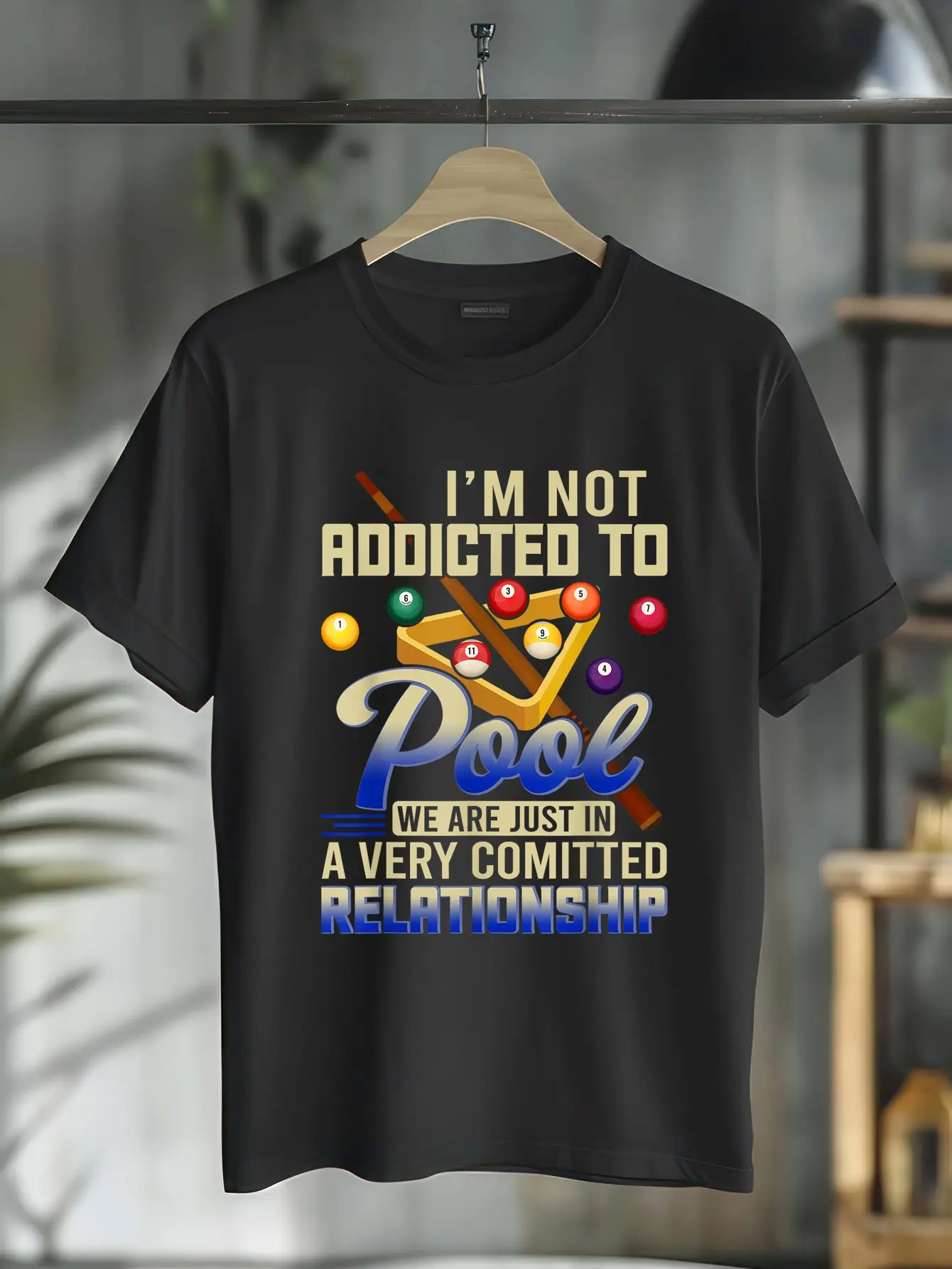 Women's 100% Cotton Casual Short-Sleeve Distressed Graphic Round Neck 8-Ball Billiards T-Shirt, Pool Player Gift Top, Shortsleeve
