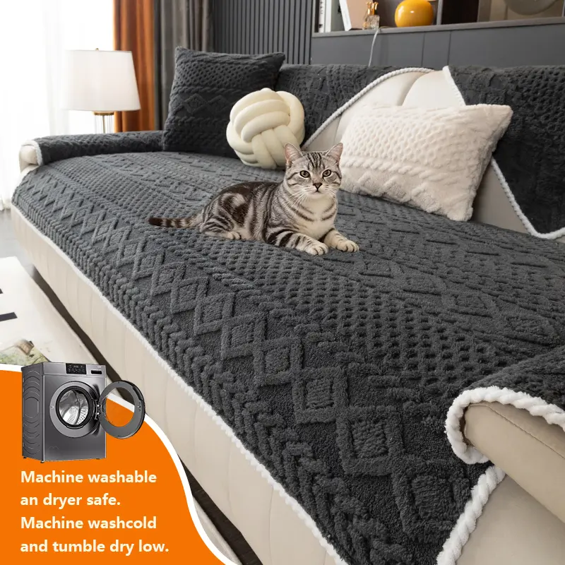1pc Sofa Cove Plush Sofa Cushion Universal All Seasons Modern Simple Design, Luxurious Multi-Functional Seat Pad Backrest Cover, Sofa Slipcover, Soft Sofa Protector, Anti-Slip Durable Pet Friendly Winter Warmth