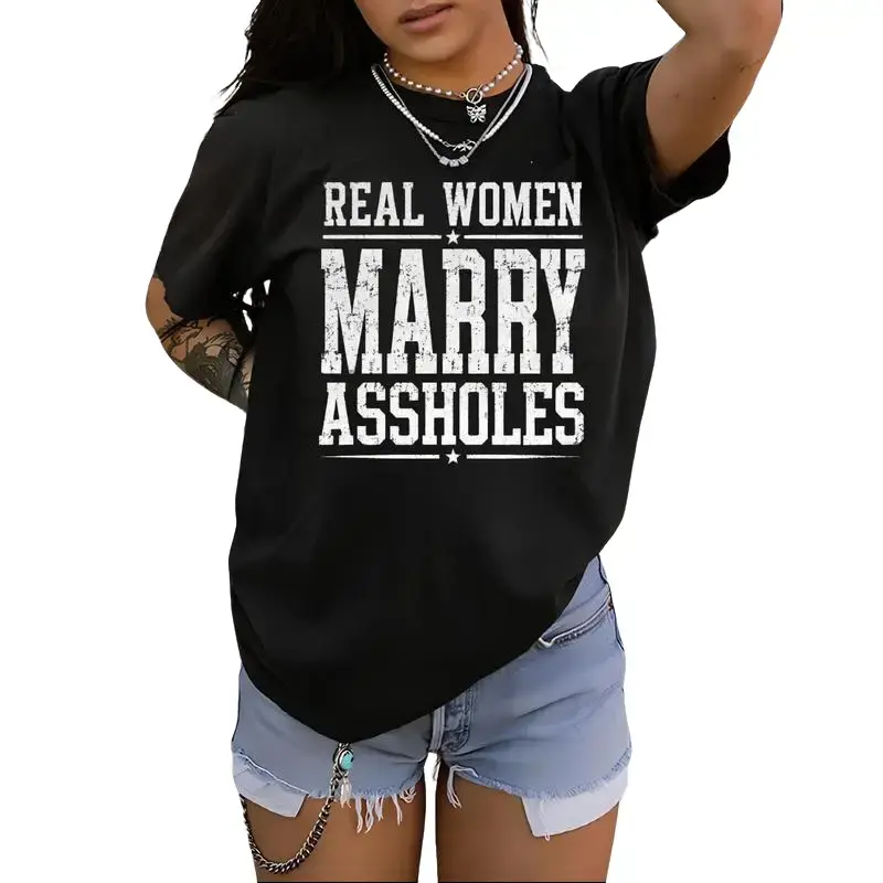 Women's Seamless Short-Sleeve Cotton Fabric Loose Funny Wife T-Shirt - Sarcastic Marriage Humor Apparel, Wife Anniversary Gift, Casual Unisex Married Couple Outfit