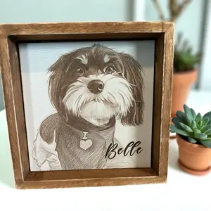 Custom Photo on Wood, Engraved Photo Pencil Drawing Style, Framed portrait, Personalized Portrait from Photo, Photo engrave.