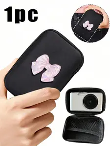 Portable Mini Storage Bag With Pink Electroplated Bow Decoration Elements, Waterproof And Drop-Proof Eva Material Hard Shell Camera Bag, Shockproof Storage Box, Suitable For Storing Digital Cameras And Digital Products