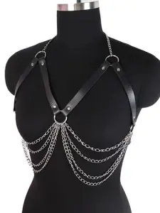 New Necklace Multi-Layer Chain Punk Belt, Hollow Out Sexy Waistband Metal Body Decoration Fringe Leather Belt Body Jewelry