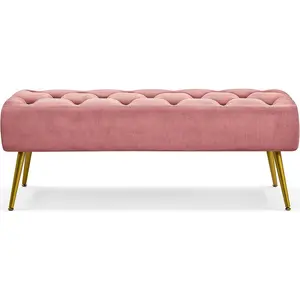 Velvet Footstool Bench Upholstered Ottoman Footrest Stool Button Tufted Ottoman Stool Couch Pink