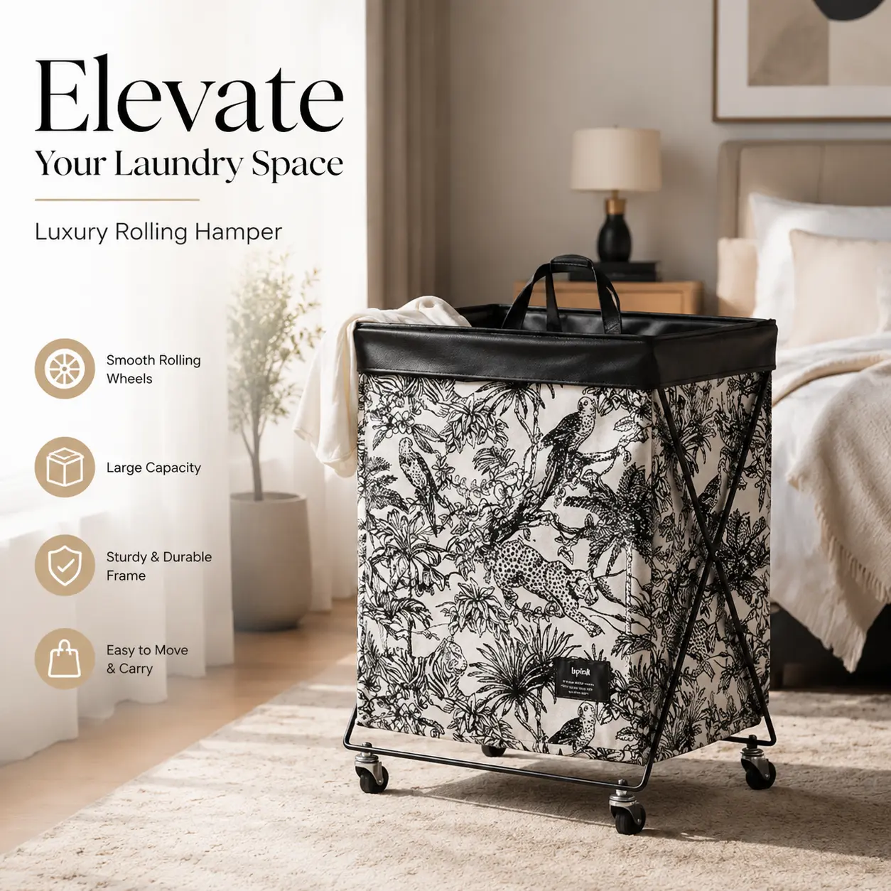 French medieval laundry with wheels bathroom large capacity laundry basket foldable seam laundry basket