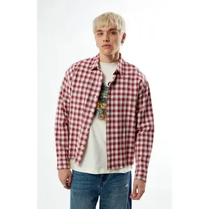 Pacsun Men's Red Plaid Long Sleeve Button Down Shirt