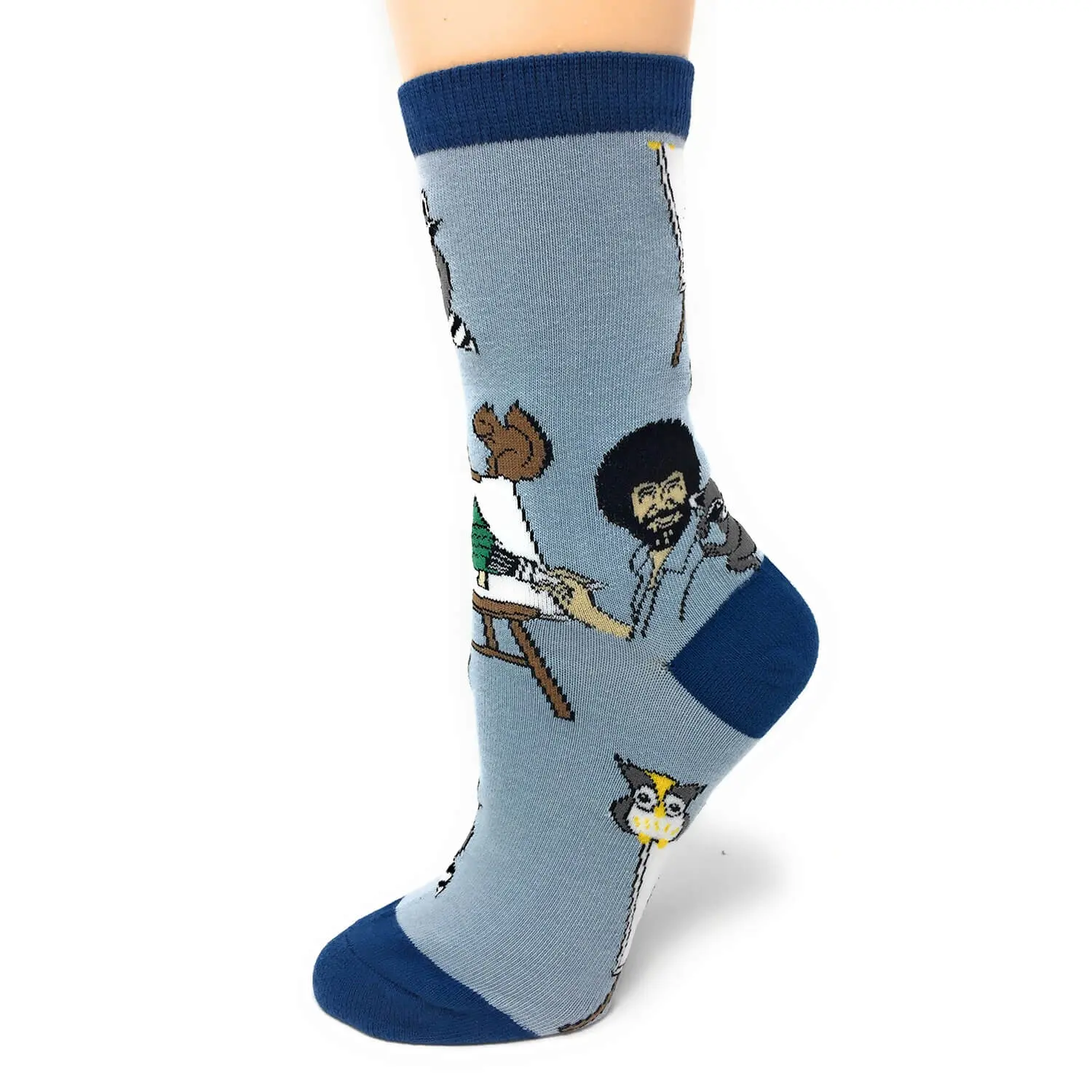 Women's Funny Bob Ross Novelty Crew Socks, Size 5-10, Lil Friends