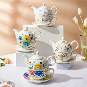 Ceramic tea set, floral teapot, English-style cup, double-layer teapot, single-serve office coffee pot, holiday gift, Ceramic matcha set