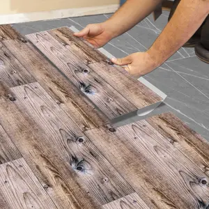 Vintage Faux Wood Grain PVC Self-Adhesive Flooring Stickers, Waterproof Durable DIY Room Decoration, Universal Use for Living & Bedroom, Durable PVC Material