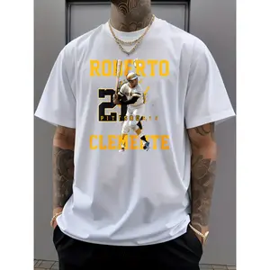 Mid 90s Falling Scene Shirt Men's Graphic T-Shirt Roberto Clemente Pittsburgh 21 Baseball Player Action Yellow and Black Design White T-Shirt Four Seasons Comfortable Crew Neck Home Casual Wear Y1-3
