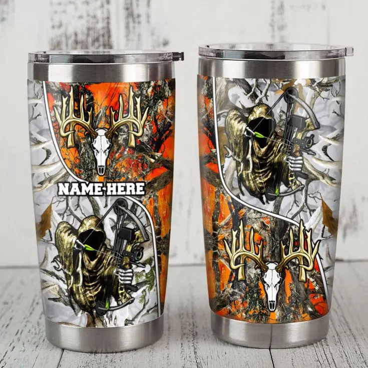 Personalized Bow Hunting Tumbler, Custom Name Archery Hunting Stainless Steel Cup, Insulated Outdoorsman Drinkware, Hunting Gift for Men, Hunter Gift, Bowhunter Travel Tumbler, Hunting Season Gift for Dad & Husband