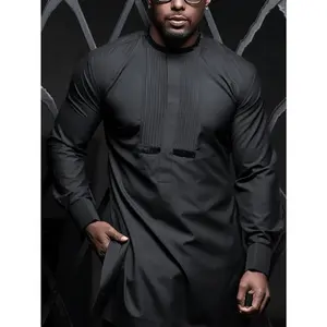 2pcs/Set Plus Size Men's Black Dashiki Style Suit, cool and stylish with a pleated front, African fashion, casual shirt and pants, new design for all seasons, suitable for streetwear, parties, and dating
