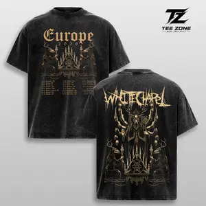 Whitechapel Europe Tour 2026 Graphic Tee Vintage Washed Oversized Heavyweight Cotton T-Shirt Deathcore Band Merch Double Sided Tour Dates Streetwear