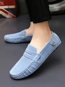 Simple Solid Color Loafers, Men's and Women's Penny Hand-stitched Suede Loafers, Slip-on Moccasins, Flat Boat Shoes, Fashion Shoes, Versatile and Slimming, Suitable for Commuting, Driving, Parties, Business Casual Work.