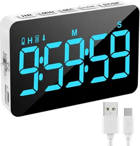 Rechargeable Digital Kitchen Timer for Cooking, Magnetic Timers with Countdown/up, Kids Timer with 5"LED Display 3 Brightness 4 Volume Adjustable for Classroom/Office/Home/Work/Fitness/Game(Blue)