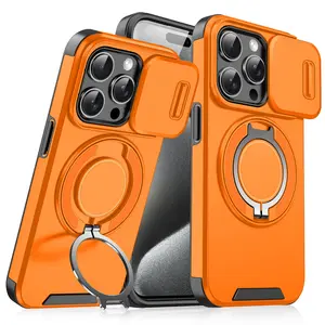 Petsun QPS is suitable for Apple 16ProMax,military grade shockproof compatible with MagSafe phone case, iPhone15E sliding window 360-degree rotating magnetic stand, anti-drop protective cover, holder