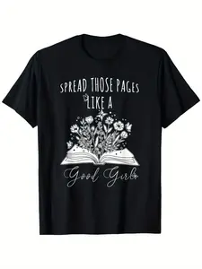 Men'S T-Shirt - Spread Those Pages Like a Good Book Lover| Black Floral Open Book Print, Soft Round Neck, Casual Loose Fit, Perfect Gift for Readers, Spring Summer Fall Apparel, PLUS SIZE
