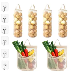 6pcs Reusable Breathable Hanging Storage Mesh Bags, Onion Bags Mesh Garlic Net Bag, Washable Kitchen Storage Holder Bag for Potatoes, Onions, Garlics, Vegetables, Fruit (6)