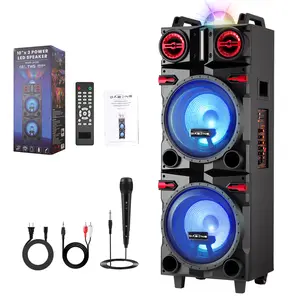 10" Dual Woofer Portable Wireless Bluetooth Hi-Fi Speaker Rechargeable PA System, Karaoke Machine with DJ Sound Stereo Loud Bass Speaker, Flashing Party Light, Telescopic Pull Rod, Remote, Mic