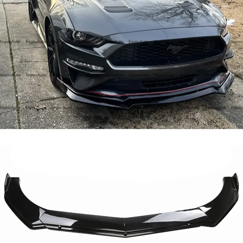 Glossy Black ABS Plastic Front Bumper Lip Spoiler Splitter for Ford Mustang - 1x Set Body Kit Add-On, Bumper Protection, Car Exterior Decoration, Prevent Scraping, Elegant & Personalized Appearance, Easy Installation (Includes Screws)