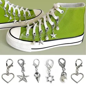 6pcs/set Metal Love Star Pendant Shoe Decoration Sneakers Canvas Shoes Charm Buckle Silver shoes Chain Ornament Accessories