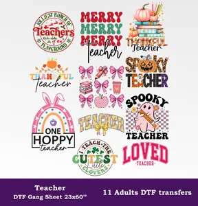 Teacher DTF Gang Sheet, 23x60 in. Ready to Press Heat transfers