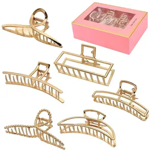 6 Pack Large Metal Hair Claw Clips - 4 Inch Big gold hair clips,Perfect Jaw hair clamps for Women and Thinner,Thick hair styling,Strong Hold Hair,Fashion Hair Accessories (Style 1)