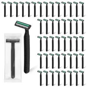 Disposable Twin Blade Razors in Bulk, Individually Wrapped - Clear Safety Cap, For Homeless, Hotel, Airbnb, Travel (Pack of 30 - Black)