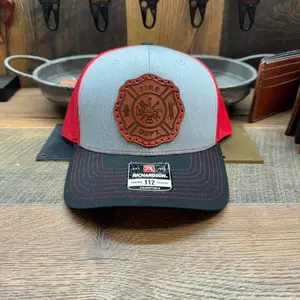 Firefighter, Firefighter hat, First Responders, Fire House, Fire Man, Thin Red Line, Leather Patch Hat, Custom Hat, Gift, His Her, Dad Hat, Fire House, Volunteer Firefighter,
