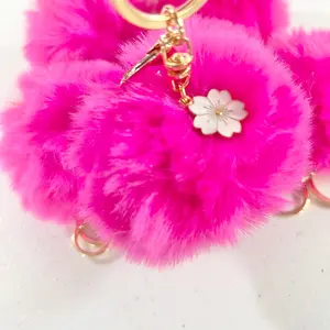 Pink Pom Pom Keychain, Pink Backpack Charm, Purse Charm, Pink Fluffy Keychain, Fluffy Keychain