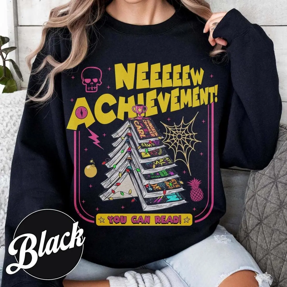 Dungeon Crawler Carl Book Christmas Tree Sweatshirt, New Achievement Crawler Crewneck, Fantasy Reader Gift, Unisex Sweater Pullover Tee