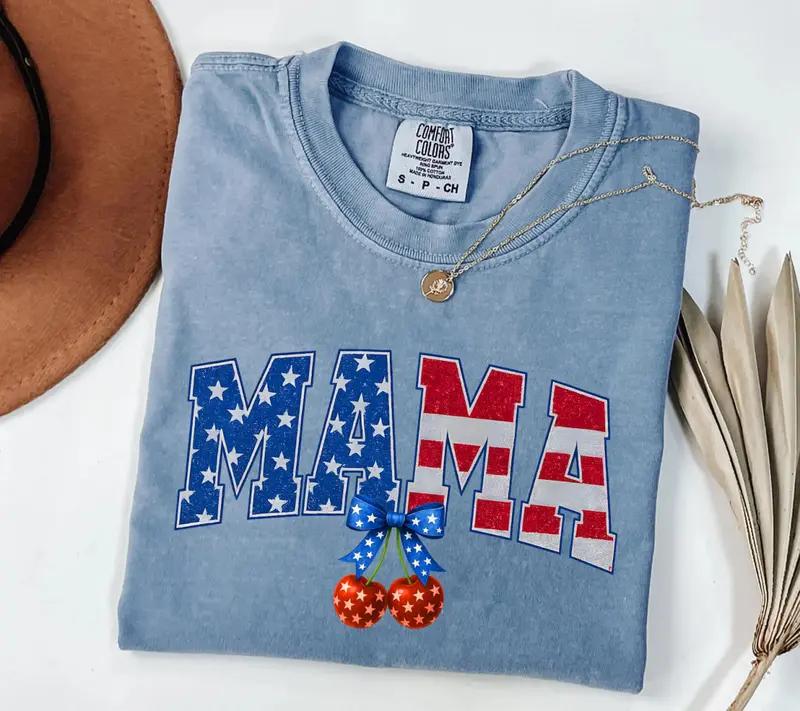 Comfort Colors Patriotic Mama Shirt for Moms, 4th of July Mama Tee, American Flag Mama Graphic Shirt Women