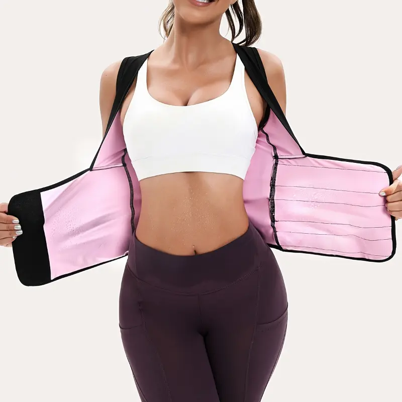 [Sauna Shapewear Suit] Waist-cinching Sports Women's Shapewear Sauna Suit - Fixed Chest Support Anti-sagging Vest - Convenient Paste Design Abdominal Control Yoga Suit - Sexy Sports Jacket Yoga Fitness Underwear - Shapewear Waist Trimmer -